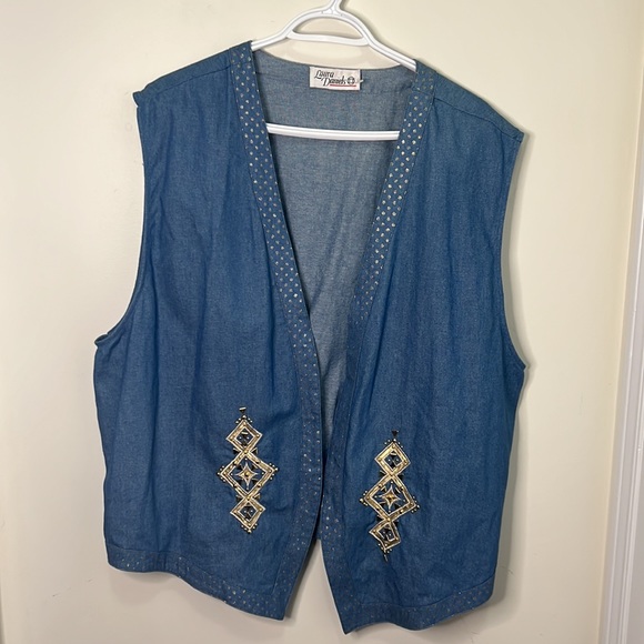 Vintage Laura Daniels Embroidered Gold Hardware Detailing Denim Vest Waistcoat - Picture 1 of 12